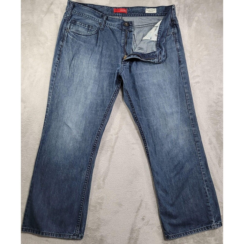 Guess Relaxed Straight Rowland Fit Jeans Mens 40x30 Blue Med Wash Denim Cotton